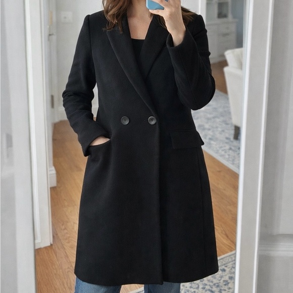Mango Casual Black Wool Blend Coat S - Picture 2 of 8